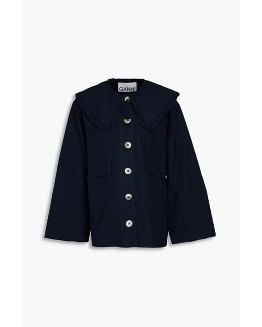 Ganni Blue Cotton And Linen-blend Jacket