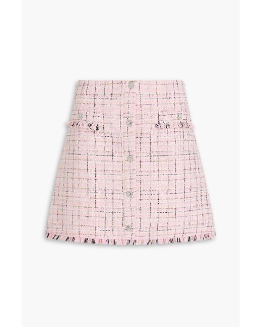 Maje Pink Frayed Metallic Cotton-Blend Tweed Mini Skirt