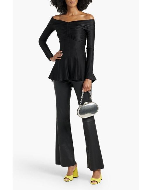 Rabanne Black Off-the-shoulder Ruched Stretch-jersey Peplum Top