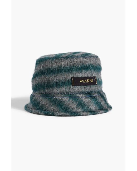Marni Green Logo-appliquéd Striped Knitted Bucket Hat