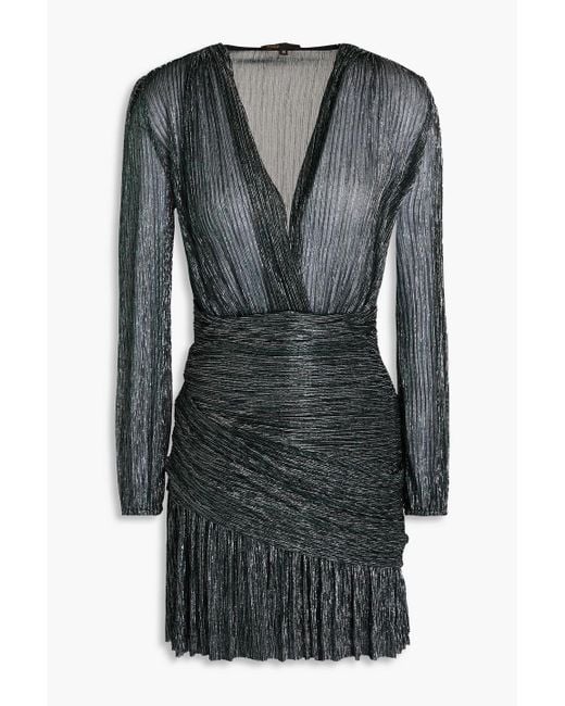 Maje Black Wrap-effect Lamé Mini Dress
