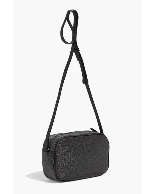 Brunello Cucinelli Black Bead-Embellished Leather Shoulder Bag