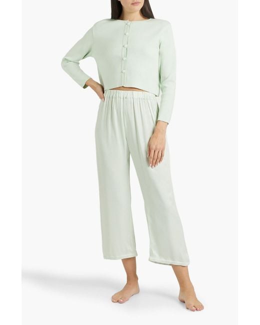 Sleeper White Party Feather-trimmed Crepe De Chine Pajama Pants