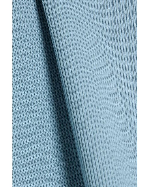 Veronica Beard Blue Pruitt Ribbed Pima Cotton-Blend Top