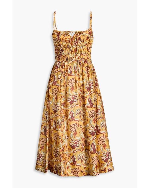 HANNAH Natural Yolanda Printed Cotton And Silk-blend Midi Dress