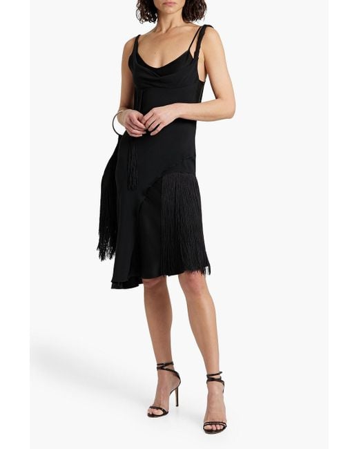Victoria Beckham Black Kleid aus crêpe mit drapierung und fransen