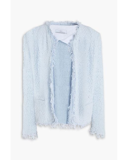 IRO Blue Jacke aus bouclé-strick aus einer baumwollmischung mit fransen