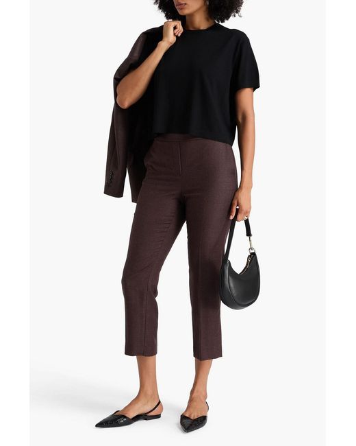 Theory Brown Treeca Cropped Wool-flannel Tapered Pants