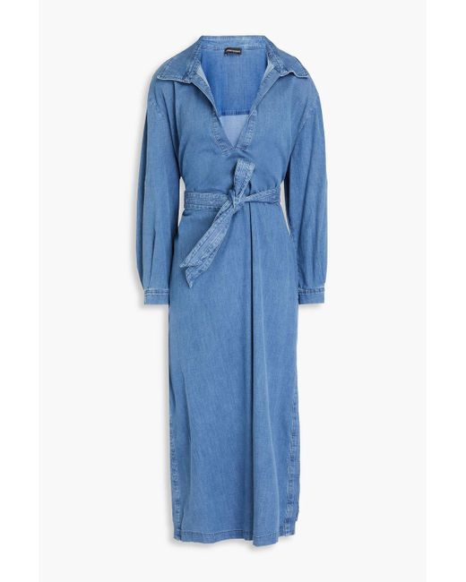 Emporio Armani Blue Cotton-blend Chambray Midi Dress