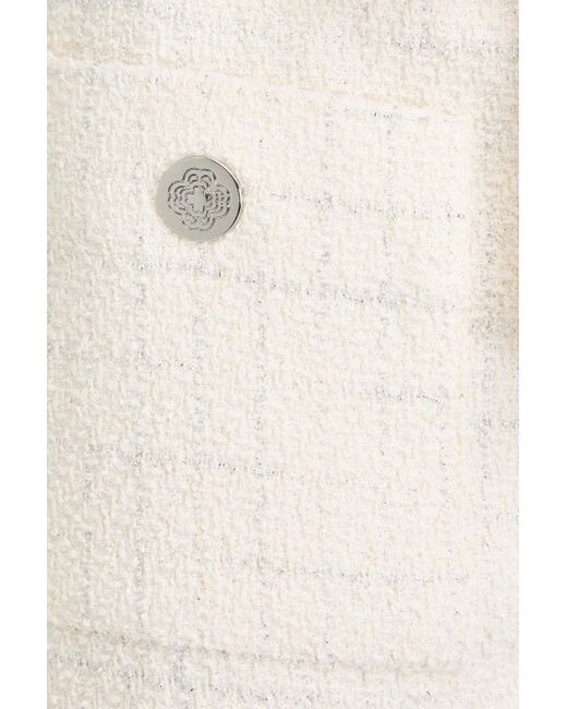 Maje White Hose mit weitem bein aus bouclé-tweed aus einer baumwollmischung mit karomuster und metallic-effekt
