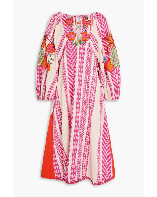 Farm Rio Gathered Cotton-blend Jacquard Midi Dress