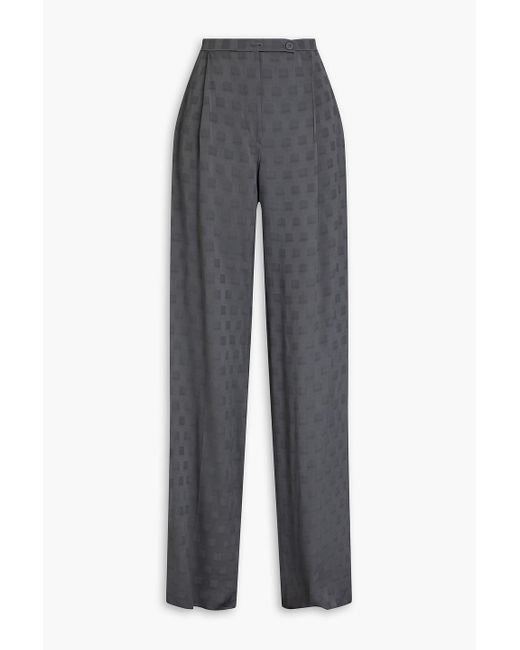 Emporio Armani Gray Pleated Checked Jacquard Wide-leg Pants