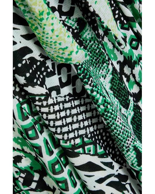 Diane von Furstenberg Green Pia Reversible Printed Stretch-mesh Midi Wrap Dress