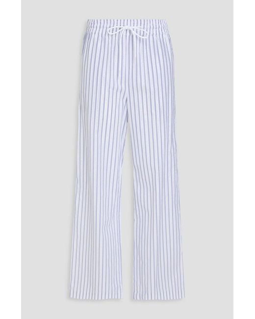 Sandro White Crystal-Embellished Striped Cotton-Poplin Wide-Leg Pants