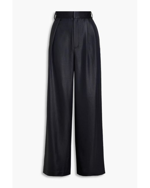 Tibi Blue Pleated Satin Wide-leg Pants
