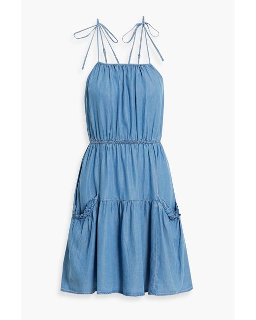 Walter Baker Gloria Tiered Gathered Lyocell-chambray Mini Dress in Blue ...