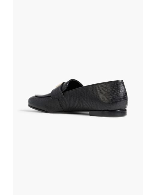Anine Bing Black Corrine Embellished Lizard-Effect Leather Loafers