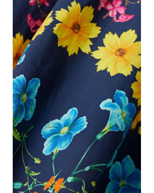 Cara Cara Blue Off-the-shoulder Floral-print Cotton-poplin Midi Dress