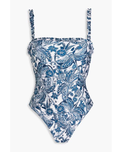 Agua Bendita Blue Limon Ruffled Printed Swimsuit