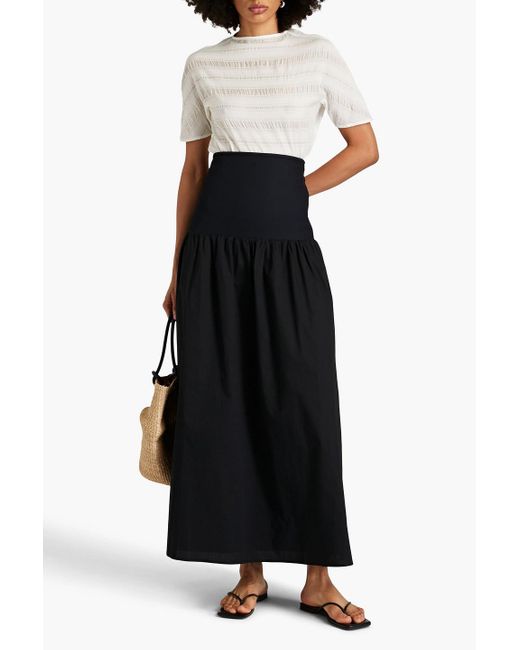 Anna Quan Black Ribbed Jersey-paneled Stretch-cotton Poplin Maxi Dress