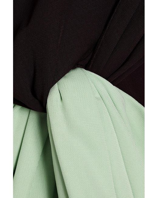 Victoria Beckham Green Draped Two-Tone Jersey Maxi Dress