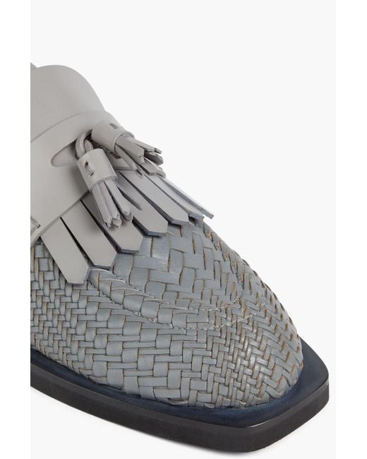 Emporio Armani Gray Tasseled Woven Leather Loafers for men