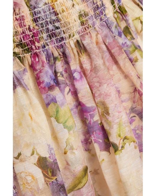 Zimmermann Pink Floral-print Linen And Silk-blend Gauze Mini Skirt