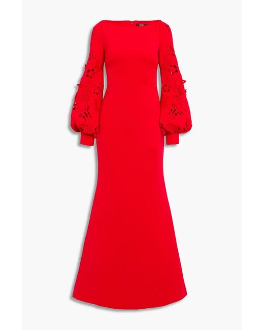 Badgley Mischka Red Appliquéd Laser-cut Neoprene Gown