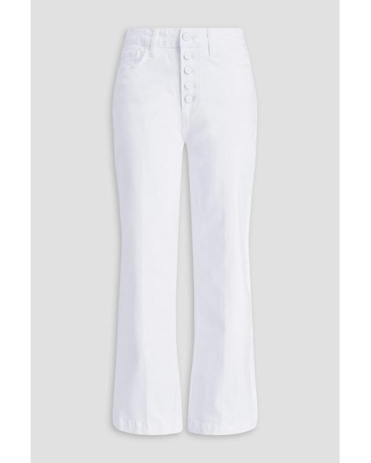 PAIGE White Leenah Cropped High-Rise Flared Jeans