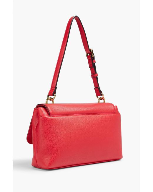 Love Moschino Red Embellished Faux Pebbled Leather Shoulder Bag