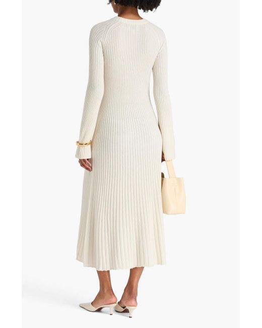Loulou de Saison White Hobas Ribbed Wool And Cashmere-Blend Midi Dress