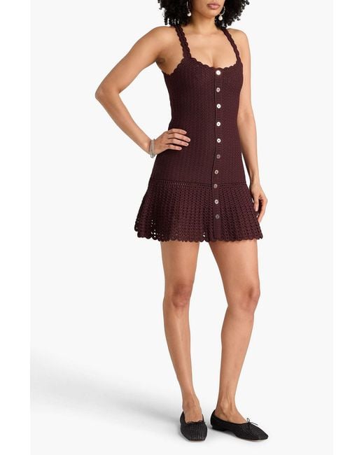 Claudie Pierlot Red Embellished Pointelle-knit Mini Dress