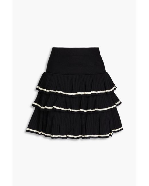 Sandro Black Tiered Ribbed-knit Mini Skirt