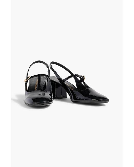 Stuart Weitzman Black Jane Patent-Leather Slingback Pumps