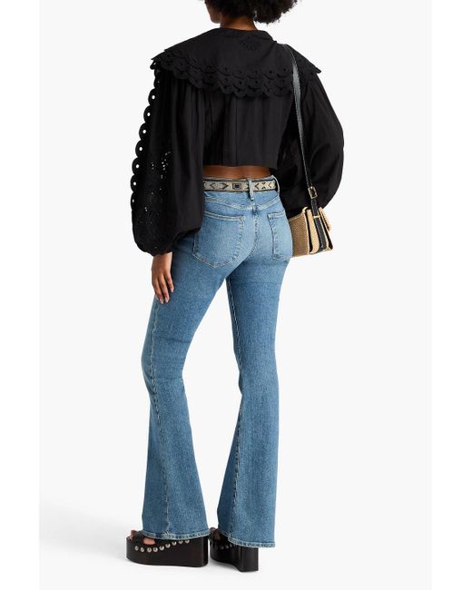 Farm Rio Black Pintucked Broderie Anglaise Cotton Shirt