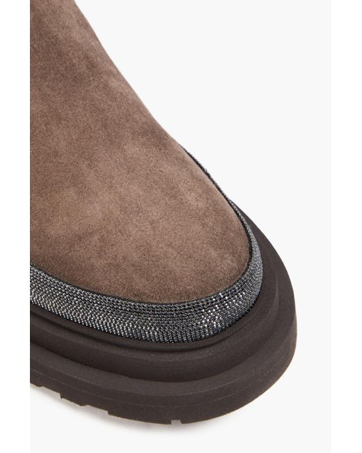Brunello Cucinelli Brown Bead-embellished Suede Chelsea Boots