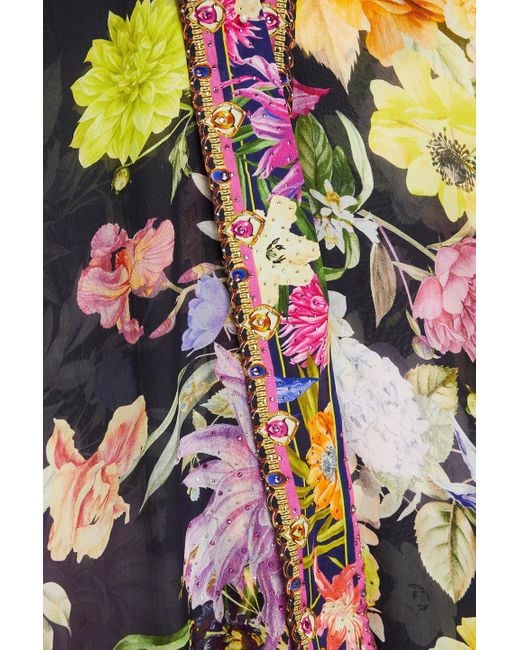 Camilla Blue Crystal-embellished Printed Silk-chiffon Kimono