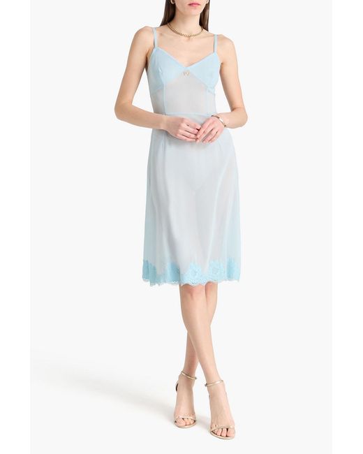 Dolce & Gabbana Blue Embellished Lace-trimmed Silk-blend Crepe De Chine Slip Dress
