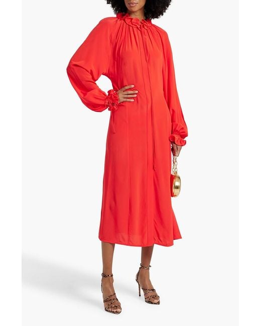 Victoria Beckham Red Shir Silk Crepe De Chine Midi Dress