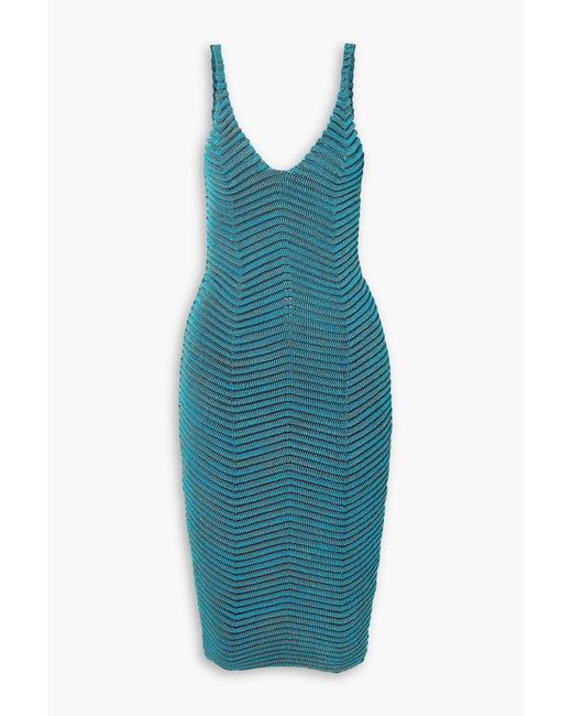 Isa Boulder Blue Body Curl Ribbed Stretch-knit Midi Dress
