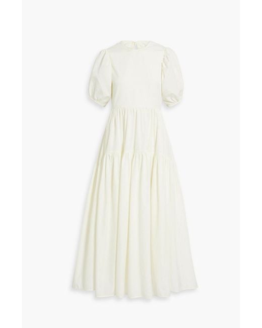 CECILIE BAHNSEN White Karoline Open-back Tiered Cotton-poplin Midi Dress