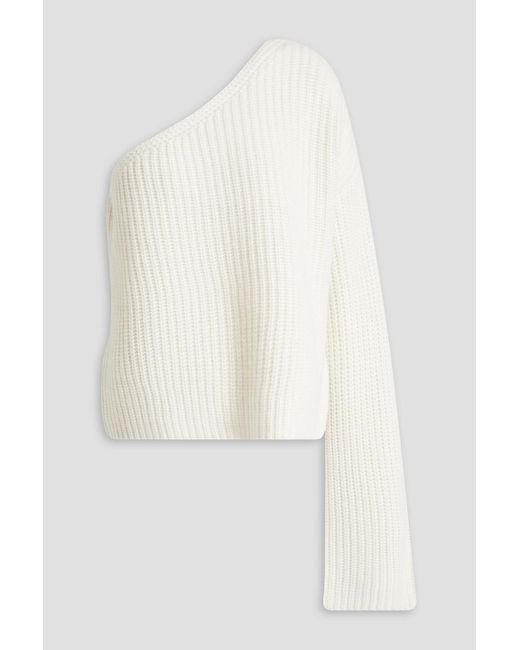 Lisa Yang White Pullover aus geripptem kaschmir mit asymmetrischer schulterpartie