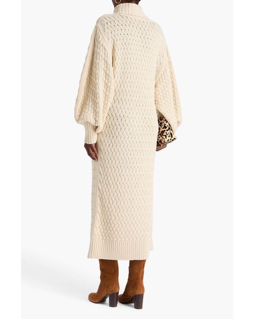 Zimmermann Natural Cable-Knit Wool And Cotton-Blend Turtleneck Midi Dress