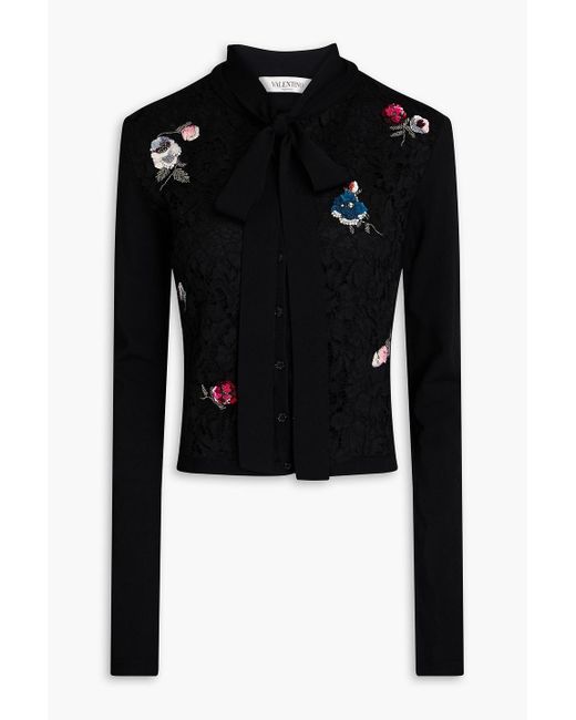 Valentino Garavani Black Embellished Corded Lace Cardigan