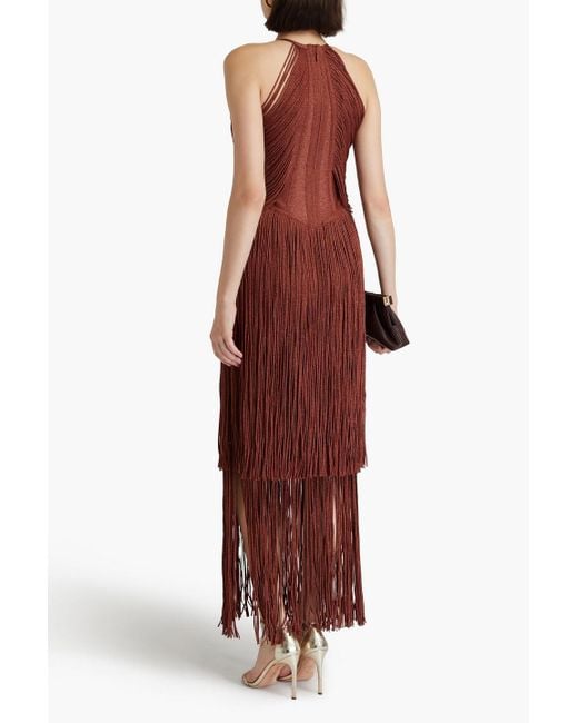 Hervé Léger Purple Fringed Bandage Gown
