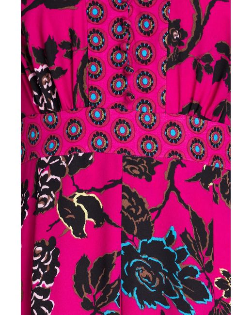 Diane von Furstenberg Pink Anjali Pleated Floral-print Crepe Midi Dress
