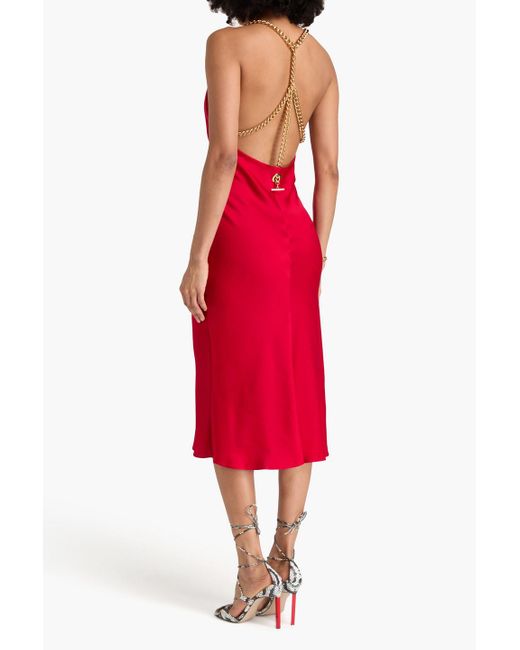 Moschino Red Chain-embellished Satin-crepe Midi Dress