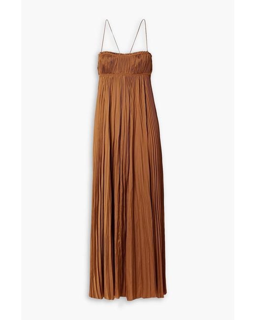 Ulla Johnson Brown Valira Plissé-Satin Gown