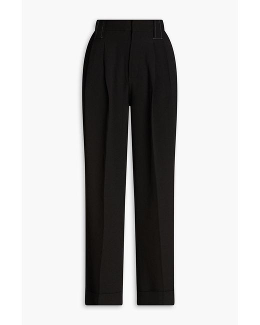 Ganni Black Pleated Stretch-crepe Straight-leg Pants