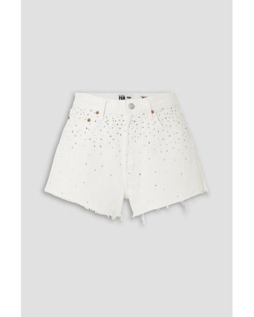 Re/done White Pamela Anderson Crystal-Embellished Denim Shorts